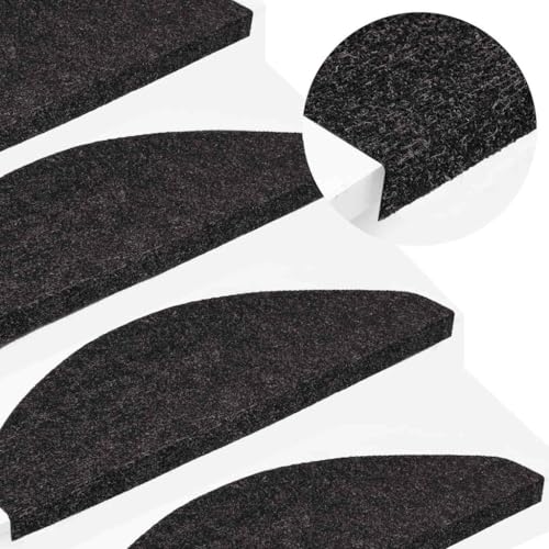 Qnhdfrt Treppenmatten Selbstklebend Anthrazit 10 Stück 65 x 22,5 x 3,5 cm Nadelfilz rutschfeste Stufenmatten mit Schalldämmung für Innentreppen Modernes Design von Qnhdfrt