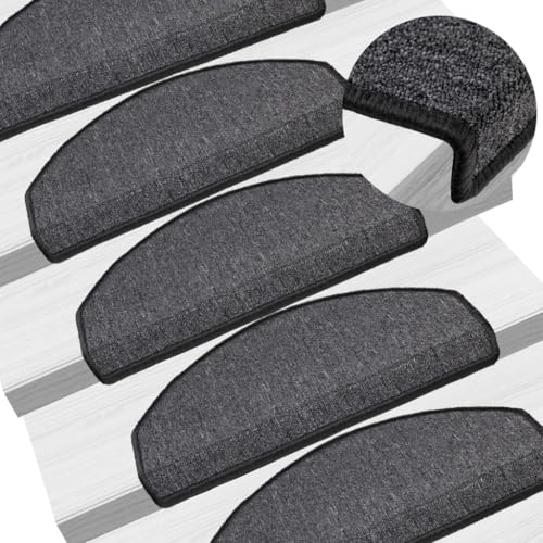Qnhdfrt Treppenmatten Set 10 Stück Anthrazit 65 x 24 x 4 cm Schmale Stufenmatten aus 100% PP mit Antirutsch Klebeband für Innen und Außen Moderne Treppenteppiche von Qnhdfrt