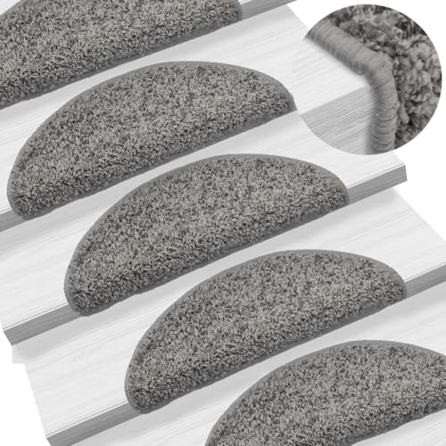 Qnhdfrt Treppenmatten Set 10 Stück Grau 56x17x3 cm 100% PP Getuftet Schalldämpfend rutschfest mit Doppelseitigem Klebeband für Treppenstufen Innen und Außen Modernes Design von Qnhdfrt