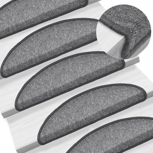 Qnhdfrt Treppenmatten Set 15 Stück Dunkelgrau 56 x 17 x 3 cm Selbstklebende Antirutschmatten aus 100% PP für Innen und Außen mit Geräuschdämmung von Qnhdfrt
