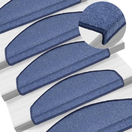 Qnhdfrt Treppenmatten Set aus 100% PP Blau 65 x 24 x 4 cm Antirutsch Stufenmatten mit Selbstklebeband Geräuschdämpfend & Wärmeisolierend für Indoor Treppenstufen von Qnhdfrt