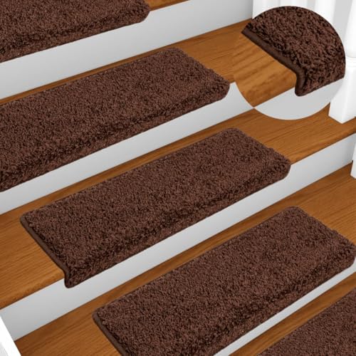 Qnhdfrt Treppenstufen Matten 10er Set 65x21x4 cm Braun Modernes Antirutsch Design aus 100% Polypropylen Selbstklebend Wärme & Geräuschdämpfend für Flur Treppe Wohnzimmer Büro von Qnhdfrt