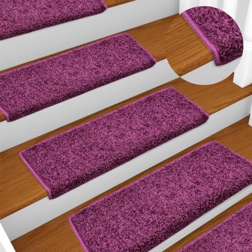 Qnhdfrt Treppenstufen Matten 15 Stück Violett 65 x 21 x 4 cm Antirutsch Stufenmatten aus 100% Polypropylen mit Selbstklebenden Bändern für Innenbereich von Qnhdfrt