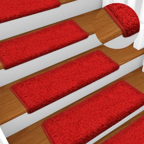 Qnhdfrt Treppenstufen Matten Rot 15 Stück 65 x 21 x 4 cm Antirutsch Stufenmatten aus 100% Polypropylen mit Selbstklebenden Bändern für Innen und Außen von Qnhdfrt