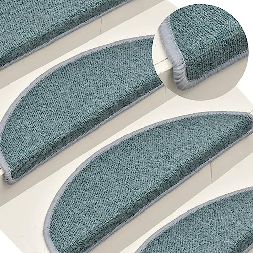 Qnhdfrt Treppenstufenmatten 15er Set 56x17 cm Seeblau Halbrund, Waschbare Teppich Stufenmatten aus 100% PP-Tufting, Selbstklebend & Antirutsch, Moderner Treppenteppich für Wohnungstreppe von Qnhdfrt