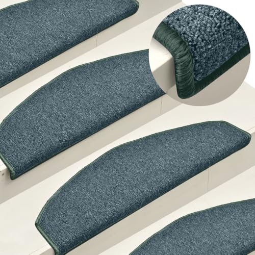 Qnhdfrt Treppenstufenmatten 15er Set 65x24x4 cm Halbrund Dunkelgrün, 100% PP-Tufting Selbstklebend Antirutsch Teppich Treppenstufen für Flur Wohnzimmer Wendeltreppe Modernes Design von Qnhdfrt