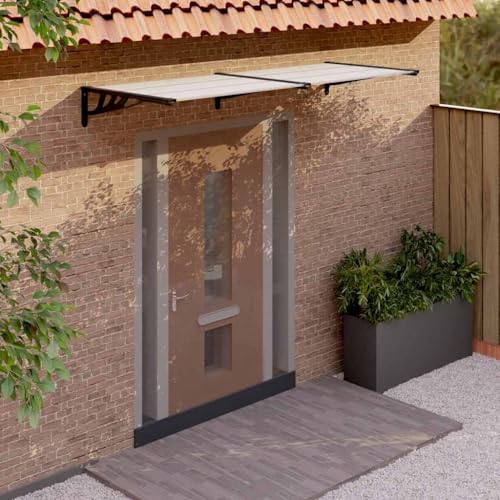 Qnhdfrt Türvordach Schwarz Transparent 239x90 cm aus Polycarbonat – Robustes Wetterdach mit ABS Halterung für Haustür Eingangsbereich einfache Montage von Qnhdfrt
