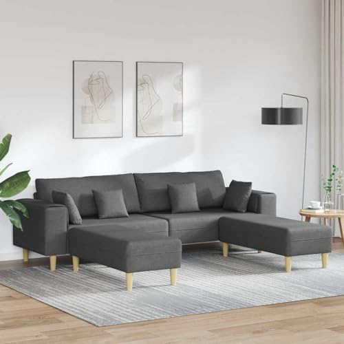 Qnhdfrt U-Form Stoffsofa Dunkelgrau 250x188x76 cm atmungsaktives Big Sofa mit Sofa Couch Schlafsofa Funktion und Holzkegelfüßen Modernes Ecksofa Sitzecke für Wohnzimmer von Qnhdfrt