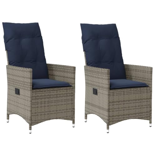 Qnhdfrt Verstellbare Gartenstühle 2er Set Grau mit Kissen PE-Rattan Stahlrahmen Robust für Garten Balkon Camping von Qnhdfrt