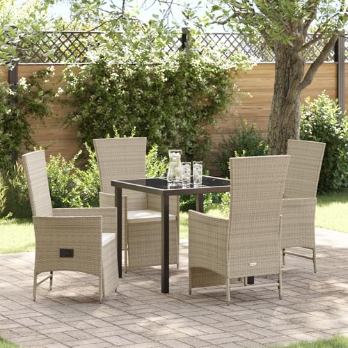 Qnhdfrt Verstellbare Gartenstühle Set mit Kissen 2 Stück Beige Synthetic Poly Rattan für Entspannung auf Balkon Terrasse Gaslift Rückenlehne Outdoor Möbel von Qnhdfrt