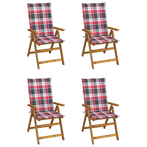 Qnhdfrt Verstellbarer Hochlehner 4er Set mit Auflagen aus Massivholz Akazie, Klappbarer Gartenstuhl für Balkon Camping und Strand, 5-Fach Verstellbare Rückenlehne mit Rotem Karomuster Qnhdfrt Verstellbarer Hochlehner 4er Set mit Auflagen aus Massivholz Akazie, Klappbarer Gartenstuhl für Balkon Camping und Strand, 5-Fach Verstellbare Rückenlehne mit Rotem Karomuster von Qnhdfrt