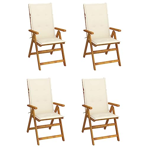 Qnhdfrt Verstellbarer Hochlehner Gartenstuhl 4 STK. mit Cremeweißen Auflagen Massivholz Akazie 5-Fach Einstellbar Klappbar Robust für Garten Balkon Camping Outdoor Relax von Qnhdfrt