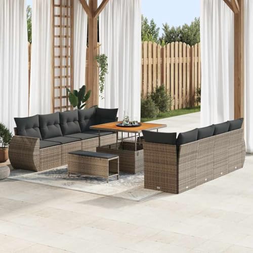 Qnhdfrt Vier Sitzer Outdoor Sofa Set Grau Modernes Rattan Gartenmöbel mit Kissen Modulares Design für Terrasse Balkon und Garten von Qnhdfrt