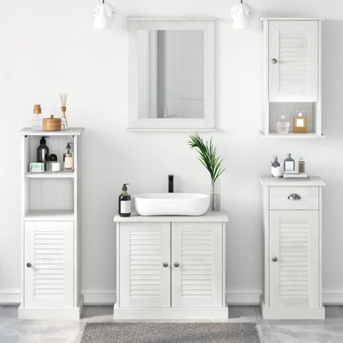 Qnhdfrt Vigo Badezimmermöbel Set 5 TLG antik weiß 37 x 34 x 110 cm Massiv Kiefer rustikal mit Waschbeckenunterschrank Spiegel und Regal für kleine Badezimmer Qnhdfrt Vigo Badezimmermöbel Set 5 TLG antik weiß 37 x 34 x 110 cm Massiv Kiefer rustikal mit Waschbeckenunterschrank Spiegel und Regal für kleine Badezimmer von Qnhdfrt