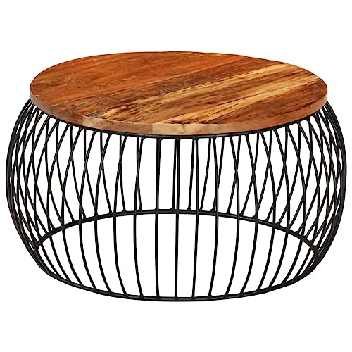 Qnhdfrt Vintage Couchtisch Beistelltisch Nachttisch aus Recyceltem Massivholz Ø68 cm x 35 cm Handgefertigtes Einzigartiges Design für Wohnzimmer Schlafzimmer und Flur von Qnhdfrt