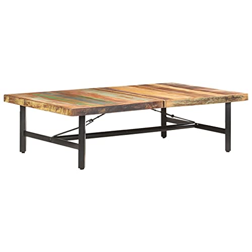 Qnhdfrt Vintage Couchtisch aus recyceltem Massivholz Altholz 142x90x42 cm mit pulverbeschichteten Eisenbeinen Handgefertigt Einzigartiges Design für Wohnzimmer von Qnhdfrt