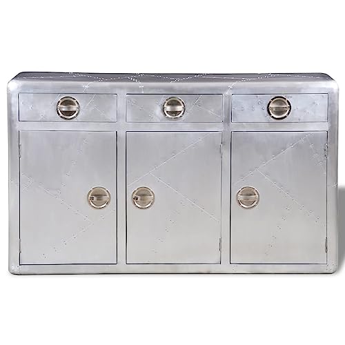 Qnhdfrt Vintage Flugzeug-Stil Aluminium Sideboard mit 3 Schubladen Kompakt 150x45x90cm für Wohnzimmer Küche Flur Büro von Qnhdfrt