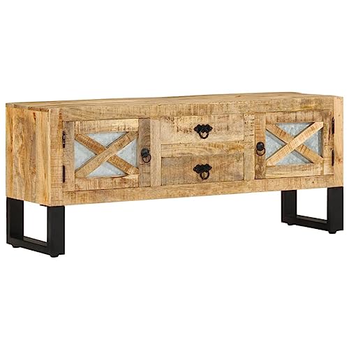 Qnhdfrt Vintage Industrial TV Schrank Sideboard aus Raues Mangoholz 110x30x45 cm mit 2 Türen 2 Schubladen für Wohnzimmer Fernseher Ständer Lowboard Qnhdfrt Vintage Industrial TV Schrank Sideboard aus Raues Mangoholz 110x30x45 cm mit 2 Türen 2 Schubladen für Wohnzimmer Fernseher Ständer Lowboard von Qnhdfrt
