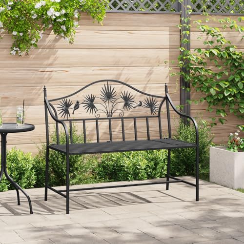 Qnhdfrt Vintage Metallbank Schwarz Pulverbeschichteter Stahl Outdoor Gartenbank für 2 Personen mit Blumendekor für Garten Terrasse Balkon Qnhdfrt Vintage Metallbank Schwarz Pulverbeschichteter Stahl Outdoor Gartenbank für 2 Personen mit Blumendekor für Garten Terrasse Balkon von Qnhdfrt