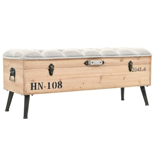Qnhdfrt Vintage Reisekoffer Sitzbank mit Stauraum 110 cm aus Massivholz Tanne Gepolsterte Sitzfläche & Stahlbeine Rustikale Aufbewahrungsbank für Flur Schlafzimmer Esszimmer von Qnhdfrt