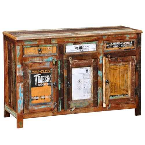 Qnhdfrt Vintage Sideboard Anrichte Kommode aus recyceltem Massivholz Altholz mit 3 Schubladen 3 Türen 120x45x78 cm Handarbeit Retro Design für Esszimmer Wohnzimmer Schlafzimmer Qnhdfrt Vintage Sideboard Anrichte Kommode aus recyceltem Massivholz Altholz mit 3 Schubladen 3 Türen 120x45x78 cm Handarbeit Retro Design für Esszimmer Wohnzimmer Schlafzimmer von Qnhdfrt