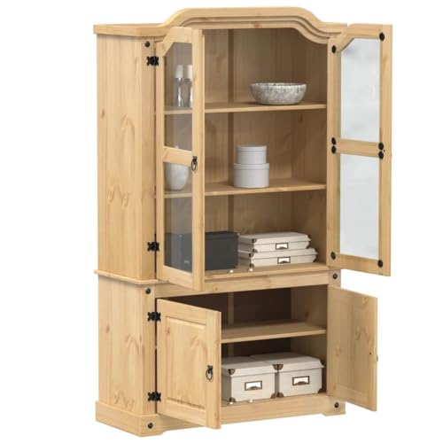 Qnhdfrt Vitrine aus Massivholz Kiefer mit Glas Türen Rustikaler Aufbewahrungsschrank 103,5x42x180 cm für Wohnzimmer Esszimmer Flur Sammlungen Qnhdfrt Vitrine aus Massivholz Kiefer mit Glas Türen Rustikaler Aufbewahrungsschrank 103,5x42x180 cm für Wohnzimmer Esszimmer Flur Sammlungen von Qnhdfrt