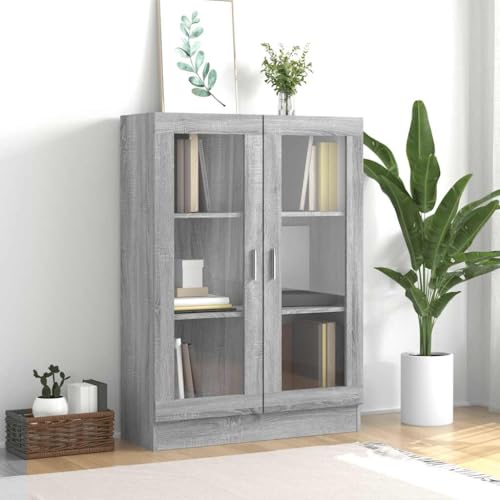 Qnhdfrt Vitrinenschrank Grau Sonoma mit 3 Fächern und 2 Glastüren 82,5x30,5x115 cm Schmales Regal für Wohnzimmer Dekoration und Aufbewahrung Elegantes Design aus Holzwerkstoff Qnhdfrt Vitrinenschrank Grau Sonoma mit 3 Fächern und 2 Glastüren 82,5x30,5x115 cm Schmales Regal für Wohnzimmer Dekoration und Aufbewahrung Elegantes Design aus Holzwerkstoff von Qnhdfrt