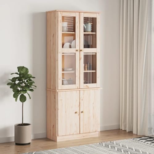 Qnhdfrt Vitrinenschrank Massivholz Kiefer mit Glas 77x35x186,5 cm Rustikaler Landhausstil Aufbewahrungsschrank für Wohnzimmer Küche Flur Qnhdfrt Vitrinenschrank Massivholz Kiefer mit Glas 77x35x186,5 cm Rustikaler Landhausstil Aufbewahrungsschrank für Wohnzimmer Küche Flur von Qnhdfrt