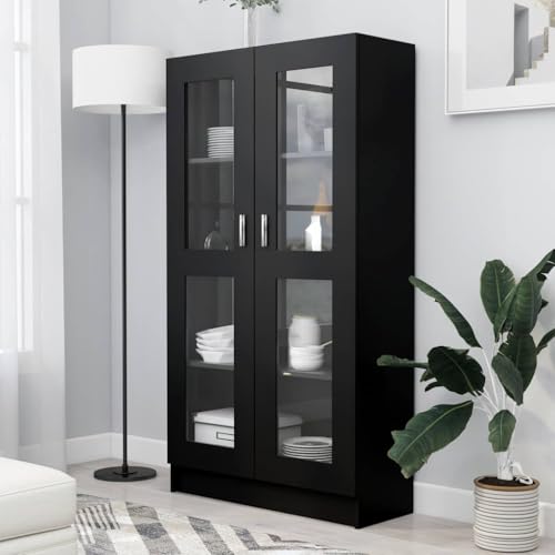 Qnhdfrt Vitrinenschrank Schwarz Schmal 82,5x30,5x150 cm Hochwertiger Holzwerkstoff mit Glas Regal für Wohnzimmer Deko und Aufbewahrung von Qnhdfrt