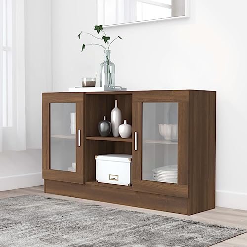 Qnhdfrt Vitrinenschrank Sideboard Braun Eichen-Optik 120x30,5x70 cm Holzwerkstoff mit Glas – Stilvolles Design mit viel Stauraum für Wohnzimmer, Flur oder Esszimmer von Qnhdfrt