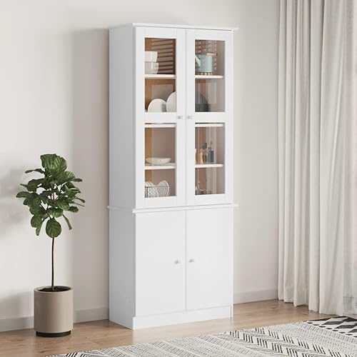 Qnhdfrt Vitrinenschrank Weiß Massivholz Kiefer 77x35x186,5 cm mit Glas Regalböden Landhausstil für Wohnzimmer Flur Esszimmer Aufbewahrung Qnhdfrt Vitrinenschrank Weiß Massivholz Kiefer 77x35x186,5 cm mit Glas Regalböden Landhausstil für Wohnzimmer Flur Esszimmer Aufbewahrung von Qnhdfrt