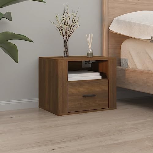 Qnhdfrt Wand-Nachttisch Braun Eichen-Optik 50x36x40 cm aus Holzwerkstoff mit Stauraum, schmaler Nachttisch für Schlafzimmer mit Wandmontage von Qnhdfrt