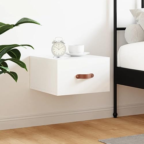 Qnhdfrt Wand Nachttisch Hochglanz-Weiß 35x35x20 cm Schwebender Aufbewahrungsschrank mit Stauraum für Schlafzimmer von Qnhdfrt