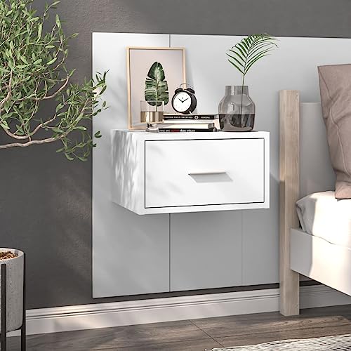 Qnhdfrt Wand-Nachttisch Hochglanz-Weiß Schmal Mit Schublade Stauraum Optimiert Für Schlafzimmer 48.5x32.5x80cm von Qnhdfrt