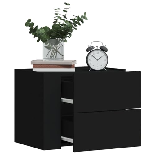 Qnhdfrt Wand-Nachttisch mit Schubladen Schwarz 45x30x35 cm, Schlanker Wandmontage Beistelltisch für Schlafzimmer, Robuster Holzwerkstoff mit Stauraum und Stabilem Design von Qnhdfrt
