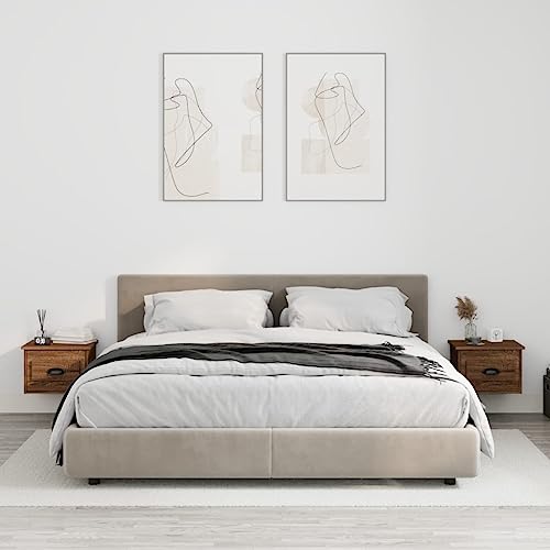 Qnhdfrt Wand-Nachttische Set Braun Eichen-Optik 41,5x36x28 cm 2 Stück Elegantes Design Schwebend mit Schublade für Schlafzimmer von Qnhdfrt