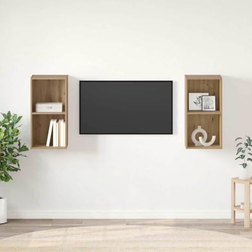 Qnhdfrt Wand TV Schrank Eichenholz 2 Stück Handgefertigt Rustikales Design Modularer Stauraum Wohnzimmer Möbel von Qnhdfrt
