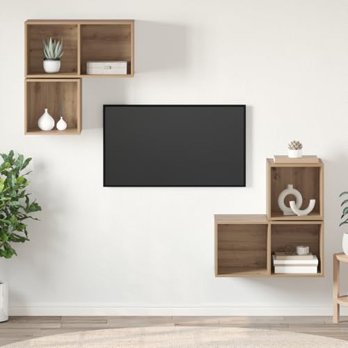 Qnhdfrt Wand-TV-Schrank Set 4 TLG Eiche handwerklich 37x37x72 cm Holzwerkstoff Wandmontage platzsparend für Wohnzimmer Schlafzimmer Qnhdfrt Wand-TV-Schrank Set 4 TLG Eiche handwerklich 37x37x72 cm Holzwerkstoff Wandmontage platzsparend für Wohnzimmer Schlafzimmer von Qnhdfrt