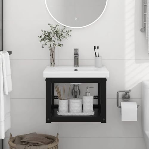 Qnhdfrt Wand-Waschtischgestell Schwarz Badregal Schmal 40x38x31 cm Pulverbeschichtetes Eisen für Badezimmer Stauraum von Qnhdfrt