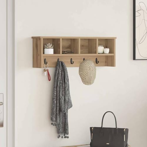Qnhdfrt Wandgarderobe mit Regal Eiche handwerklich 75 x 26 cm kleines wandregal Badezimmer modernes Design Flur für Wohnzimmer Flur & Schlafzimmer von Qnhdfrt
