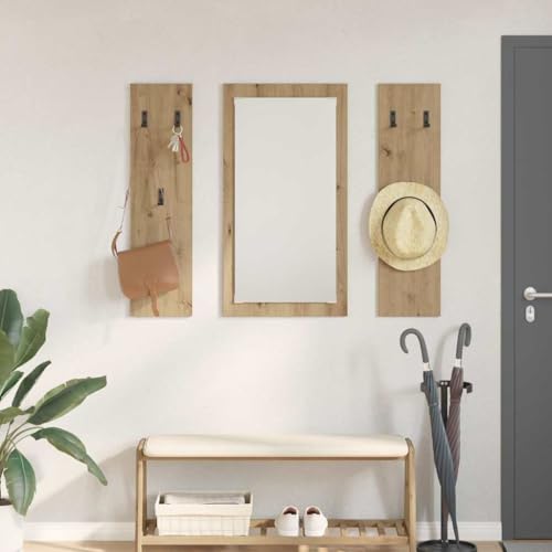 Qnhdfrt Wandgarderobe mit Regal & Spiegel aus Holzwerkstoff Eiche handwerklich 96 x 90 cm Modernes wandmontiertes Design platzsparend für Flur Diele Wohnzimmer von Qnhdfrt