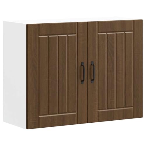Qnhdfrt Wandhängeschrank Küchenschrank Braun Eichen Optik Holzwerkstoff 80x31x60cm mit Glastüren für optimale Küchenaufbewahrung und Platzoptimierung von Qnhdfrt