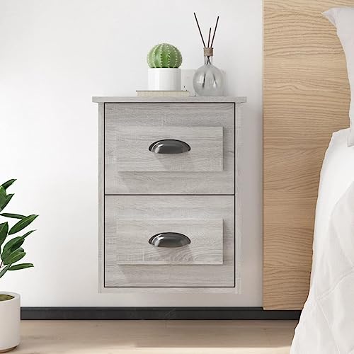 Qnhdfrt Wandmontage Nachttisch Grau Sonoma Schmal mit 2 Schubladen Holzwerkstoff Kommode 41,5x36x53 cm für Schlafzimmer Qnhdfrt Wandmontage Nachttisch Grau Sonoma Schmal mit 2 Schubladen Holzwerkstoff Kommode 41,5x36x53 cm für Schlafzimmer von Qnhdfrt