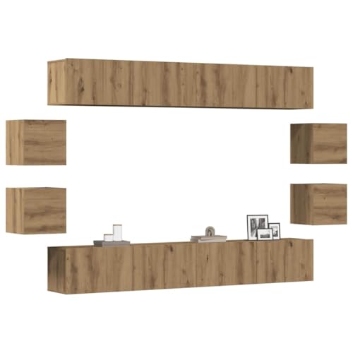 Qnhdfrt Wandmontage TV-Schrank Set Artisan-Eiche Holzwerkstoff in 2 Größen (S: 30.5x30x30cm, L: 100x30x30cm) Modernes Design mit Viel Stauraum für Wohnzimmer von Qnhdfrt