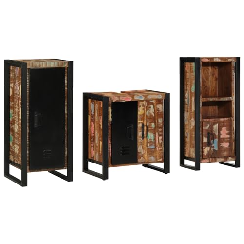 Qnhdfrt Wandmontiert Badezimmerschrank Set 3-teilig Mehrfarbig Massivholz Recycelt Industriell 40x35x90 cm Stauraum Badmöbel Qnhdfrt Wandmontiert Badezimmerschrank Set 3-teilig Mehrfarbig Massivholz Recycelt Industriell 40x35x90 cm Stauraum Badmöbel von Qnhdfrt