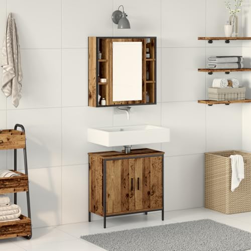 Qnhdfrt Wandmontierter Badezimmerschrank Set 2-teilig Rustikales Design Braun Rechteckig mit Spiegel Altholz Holzwerkstoff für optimale Raumnutzung Vintage Look Qnhdfrt Wandmontierter Badezimmerschrank Set 2-teilig Rustikales Design Braun Rechteckig mit Spiegel Altholz Holzwerkstoff für optimale Raumnutzung Vintage Look von Qnhdfrt