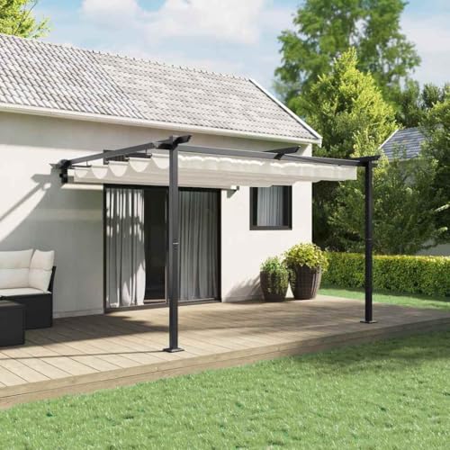 Qnhdfrt Wandmontierter Pavillon Creme 3 x 3 m mit einziehbarem Dach aus Stahl und Polyester Modernes Design & Wetterbeständig für Garten Terrasse und Balkon von Qnhdfrt