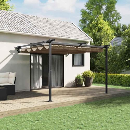 Qnhdfrt Wandmontierter Pavillon mit einziehbarem Dach 3 x 3 m Taupe Stahl Polyester Moderner Gartenpavillon für Terrasse Balkon und Outdoorbereich von Qnhdfrt