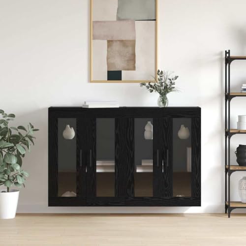 Qnhdfrt Wandmontierter Schrank 2er Set Schwarze Eiche Holzwerkstoff Rustikales Design mit Glastüren & Regalen für Esszimmer Wohnzimmer Flur Qnhdfrt Wandmontierter Schrank 2er Set Schwarze Eiche Holzwerkstoff Rustikales Design mit Glastüren & Regalen für Esszimmer Wohnzimmer Flur von Qnhdfrt