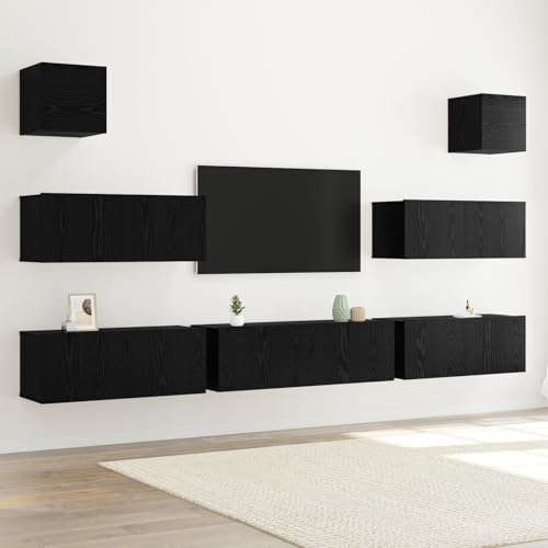 Qnhdfrt Wandmontierter TV-Schrank Set 7-teilig in Schwarz Eiche Holzwerkstoff mit 6 Türen und viel Stauraum für Wohnzimmer Modernes Design Qnhdfrt Wandmontierter TV-Schrank Set 7-teilig in Schwarz Eiche Holzwerkstoff mit 6 Türen und viel Stauraum für Wohnzimmer Modernes Design von Qnhdfrt